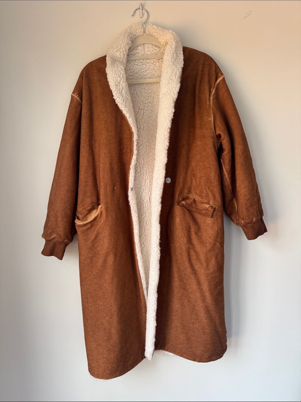 Something Navy Brown Teddy Coat with Cream Sherpa Lining
